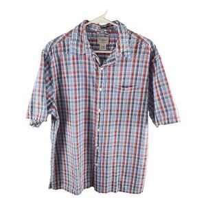 L.L. Bean Blue Red Plaid Button-Up Short Sleeve Shirt Men's Size Medium Reg